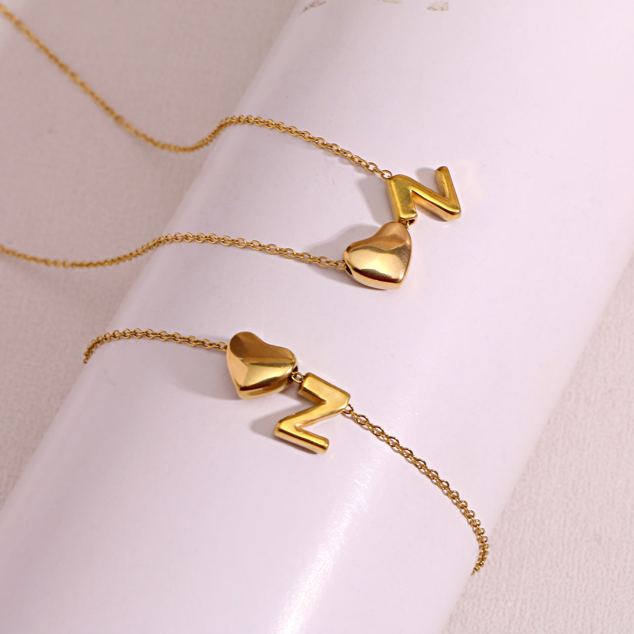 Gold Initial & Heart Necklace