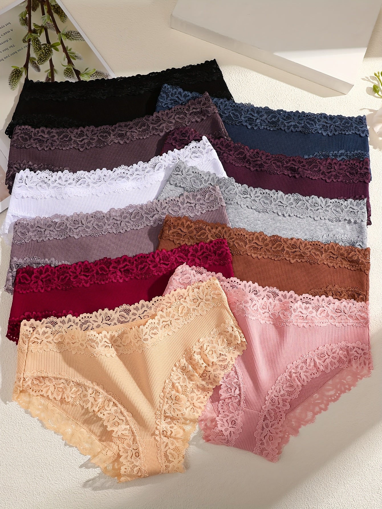 Ribbed Cotton & Lace Briefs