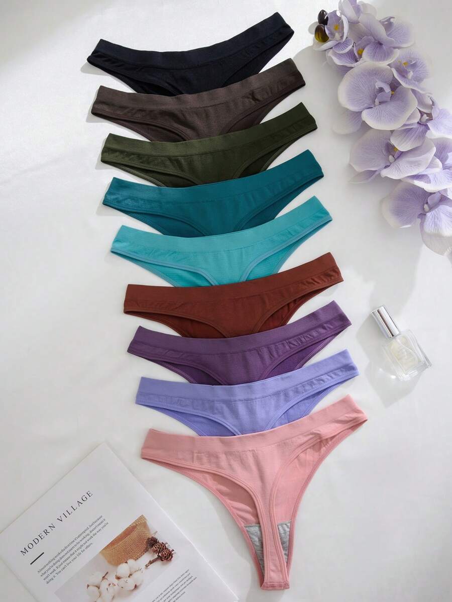 Cotton High-Cut Thong - 9 pieces