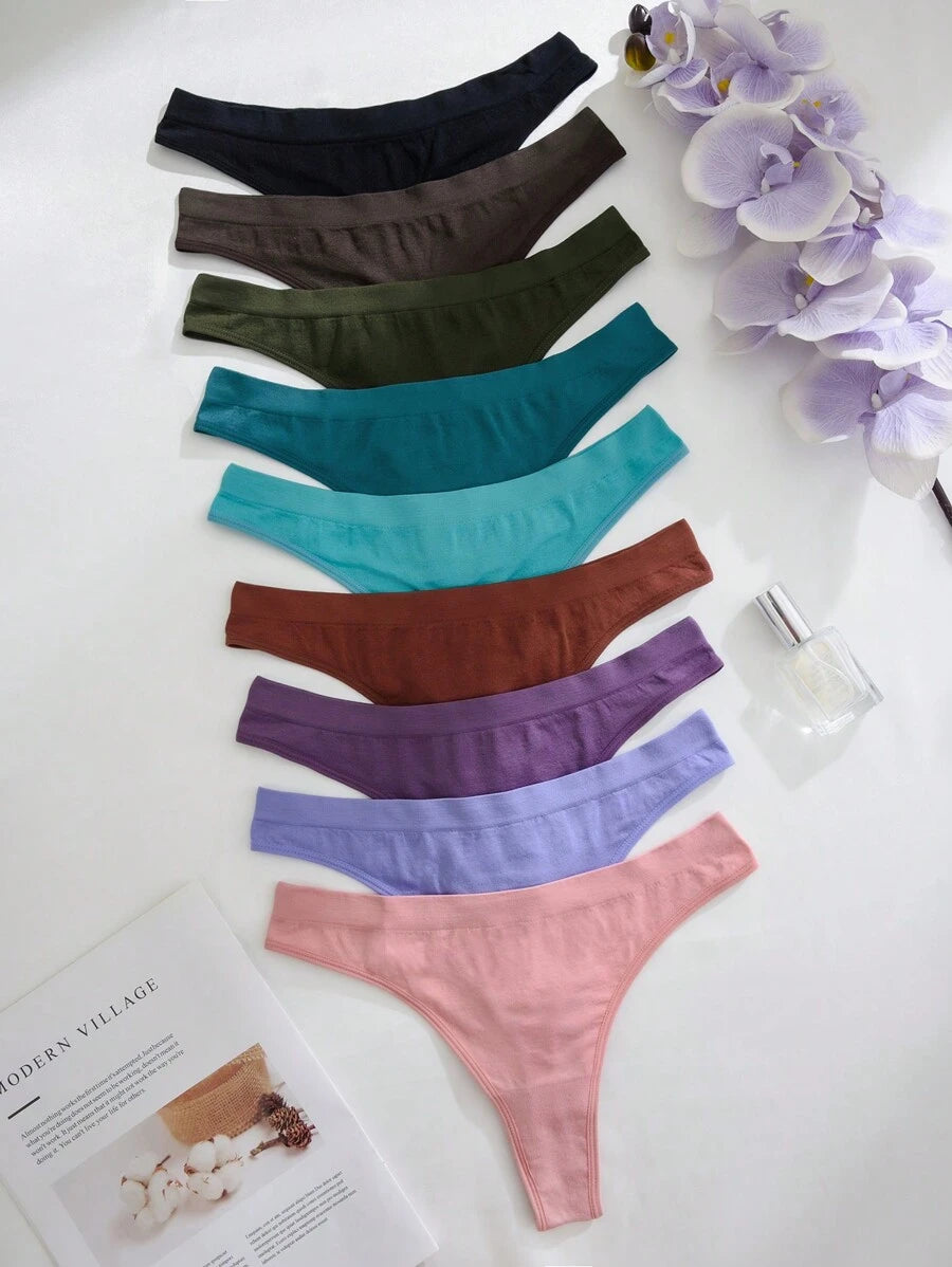 Cotton High-Cut Thong - 9 pieces