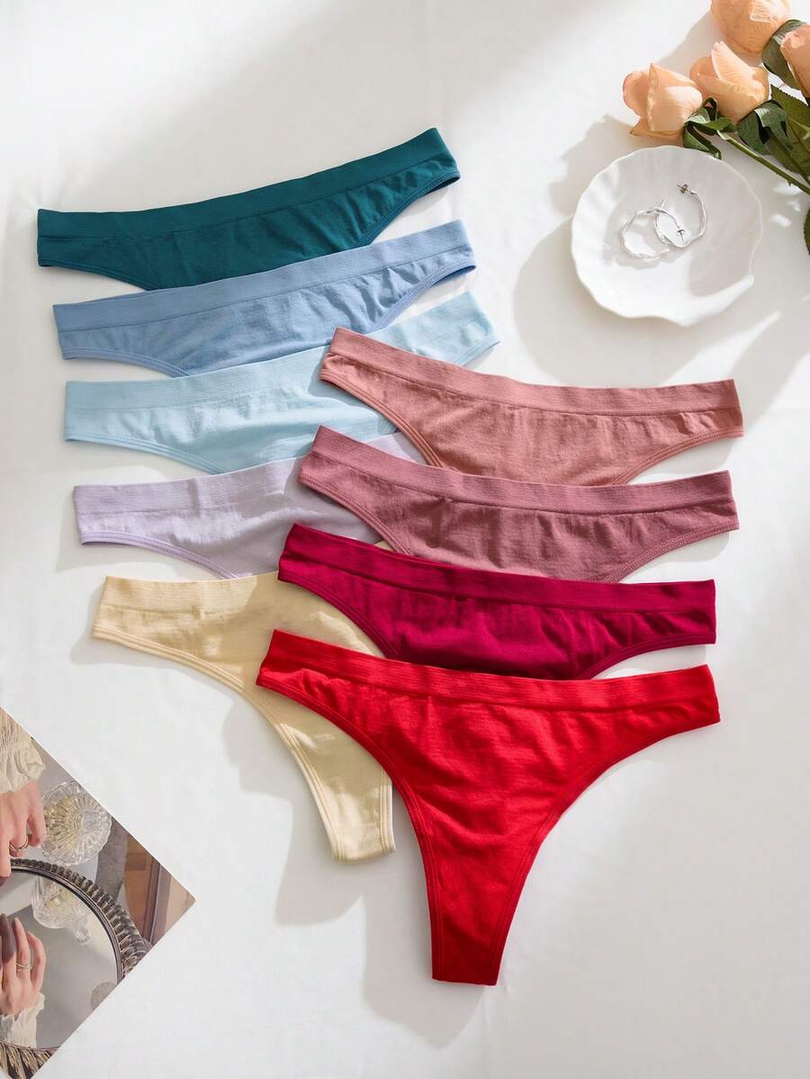 Cotton High-Cut Thong - 9 pieces