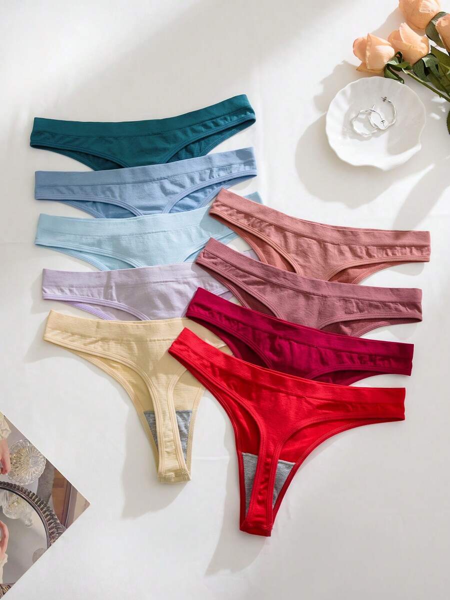 Cotton High-Cut Thong - 9 pieces