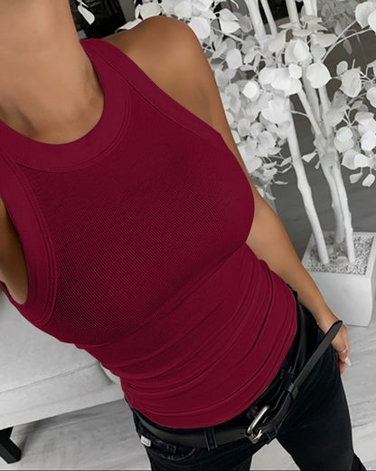 O-Neck Sleeveless Basic Slim Fit Skinny Tank Casual Top(Without Pads)