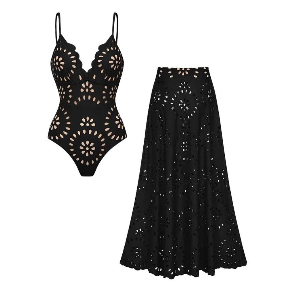 FLORAYA Noir Dotted Chic Swimsuit Set
