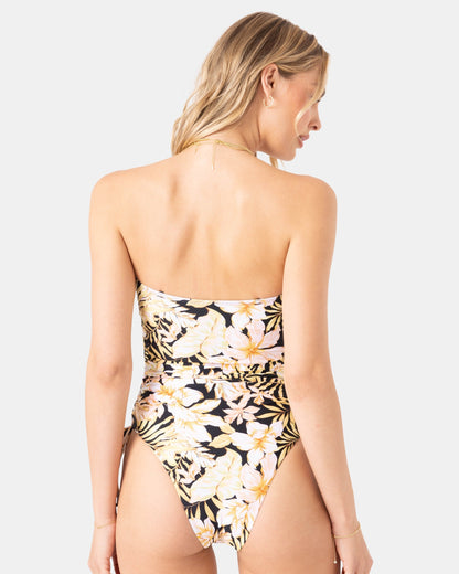 Tropical Bandeau Adjustable Side One Piece Swimsuit