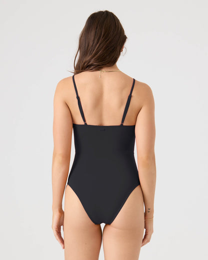 SD Beach Classics Short Sleeve Plunge Lattice One Piece Moderate Swimsuit