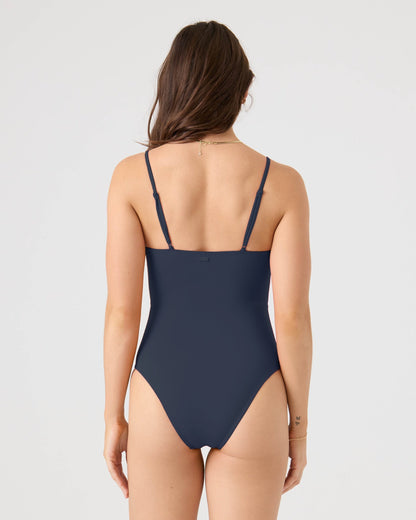 SD Beach Classics Short Sleeve Plunge Lattice One Piece Moderate Swimsuit