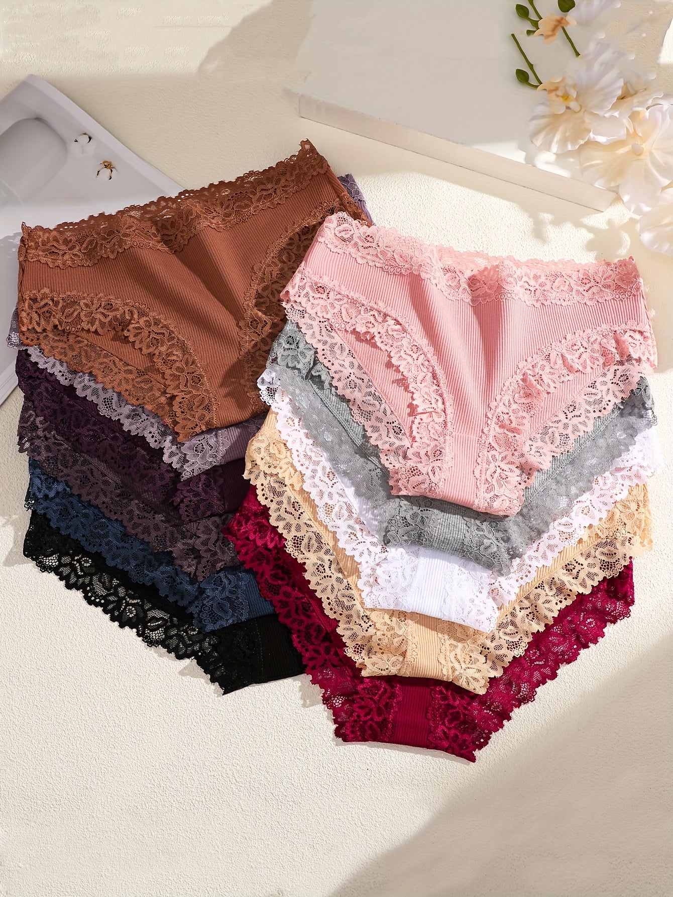Ribbed Cotton & Lace Briefs