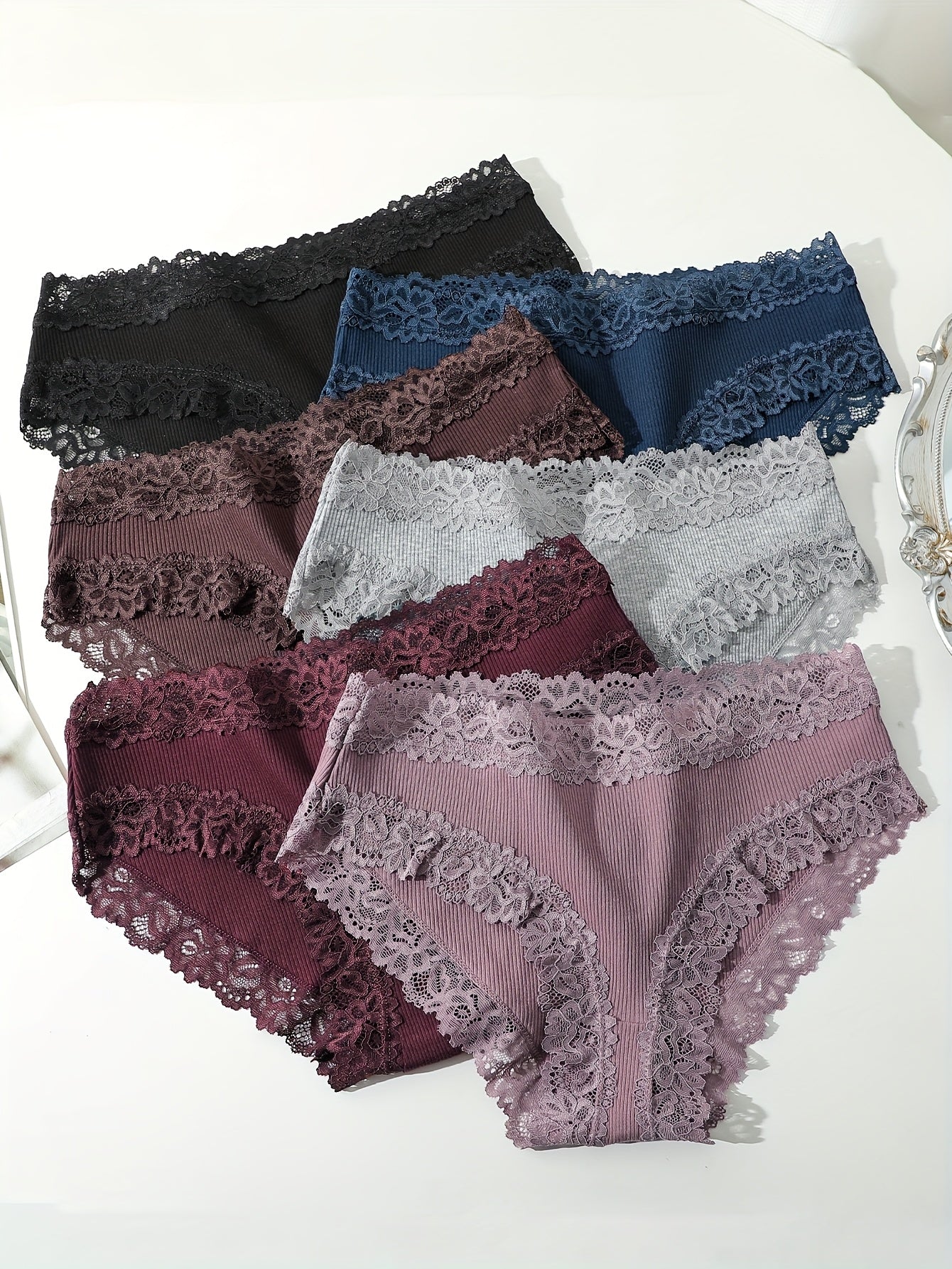 Ribbed Cotton & Lace Briefs
