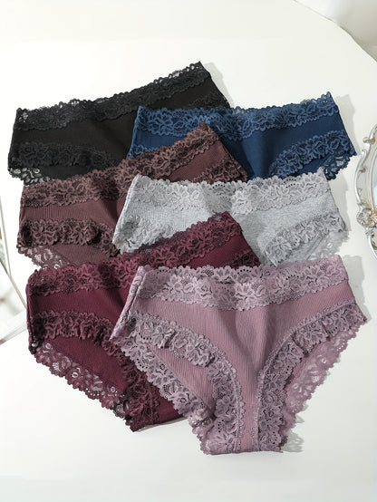 Ribbed Cotton & Lace Briefs