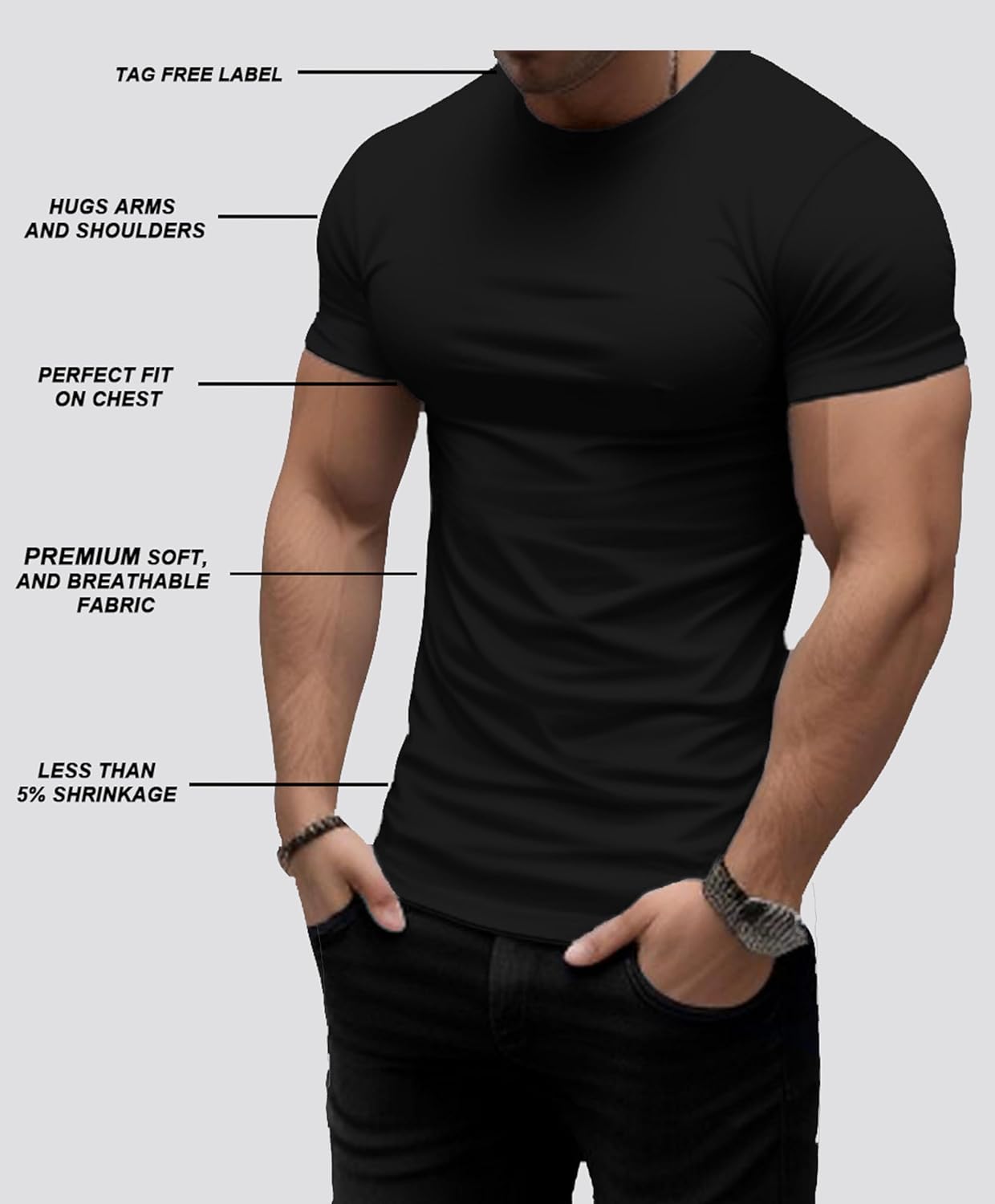 Trailblazer Slim Fit White and Black T-Shirts (3 Pack) Crewneck No Shrink Undershirts