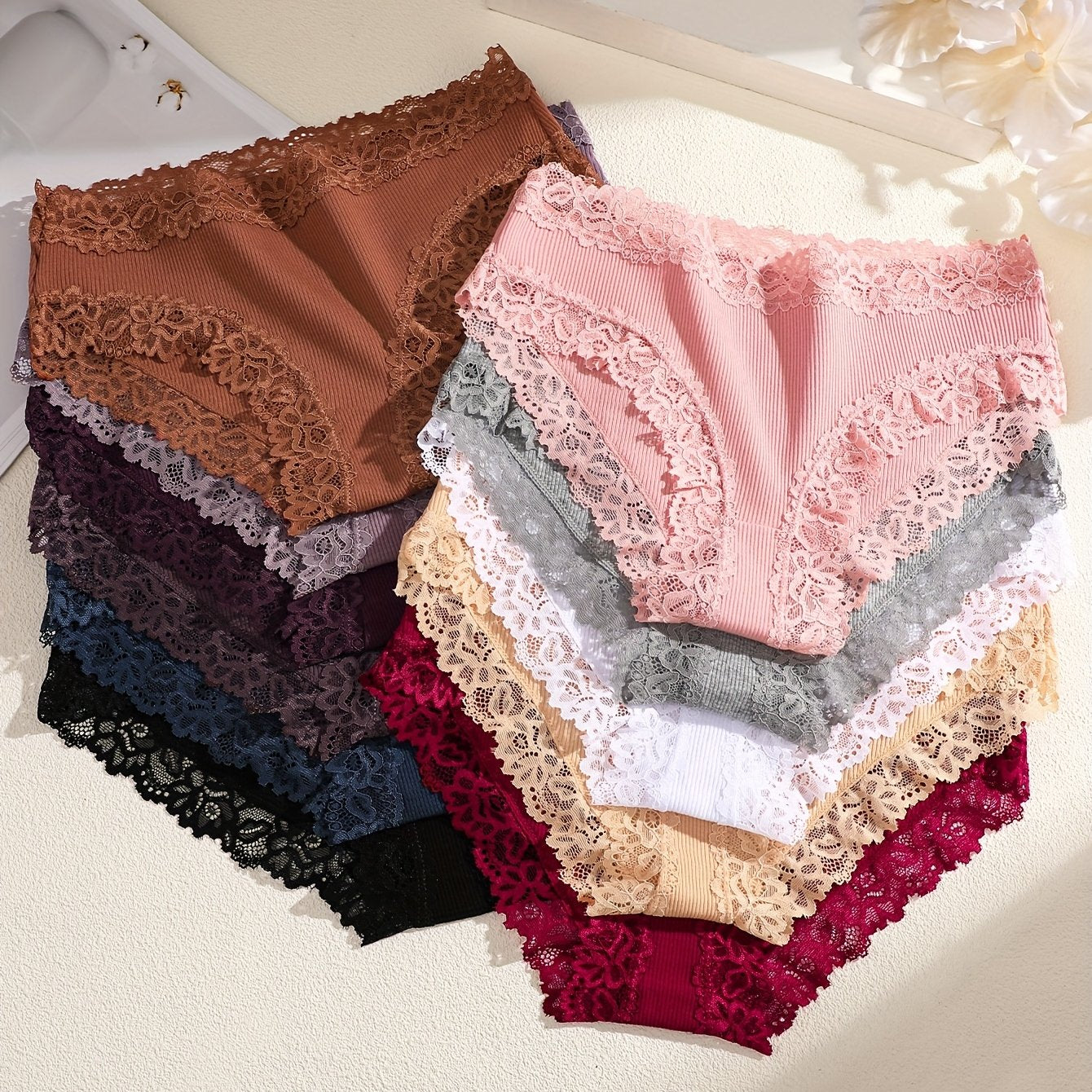 Ribbed Cotton & Lace Briefs