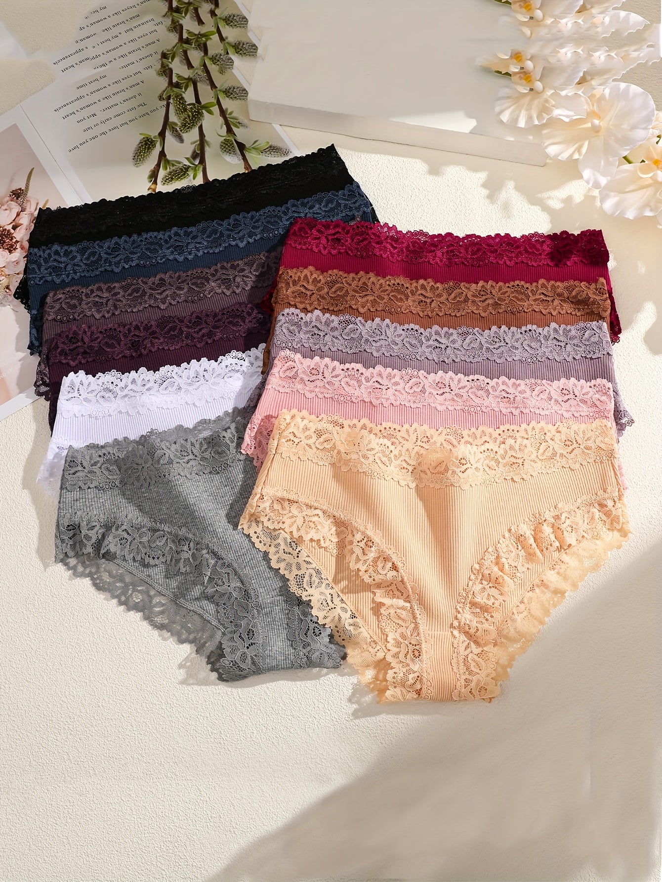 Ribbed Cotton & Lace Briefs