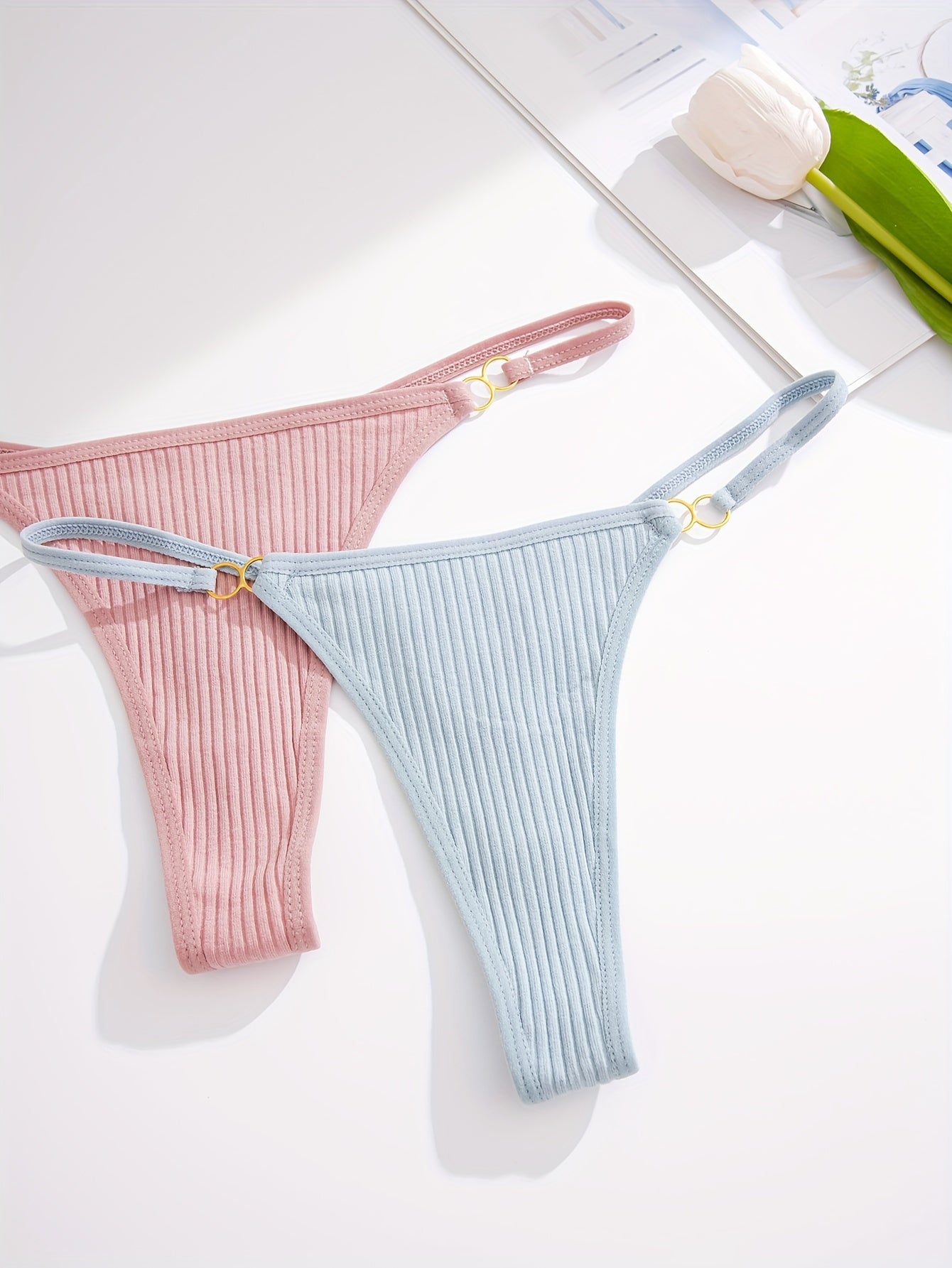 Ribbed Gold Ring Thong