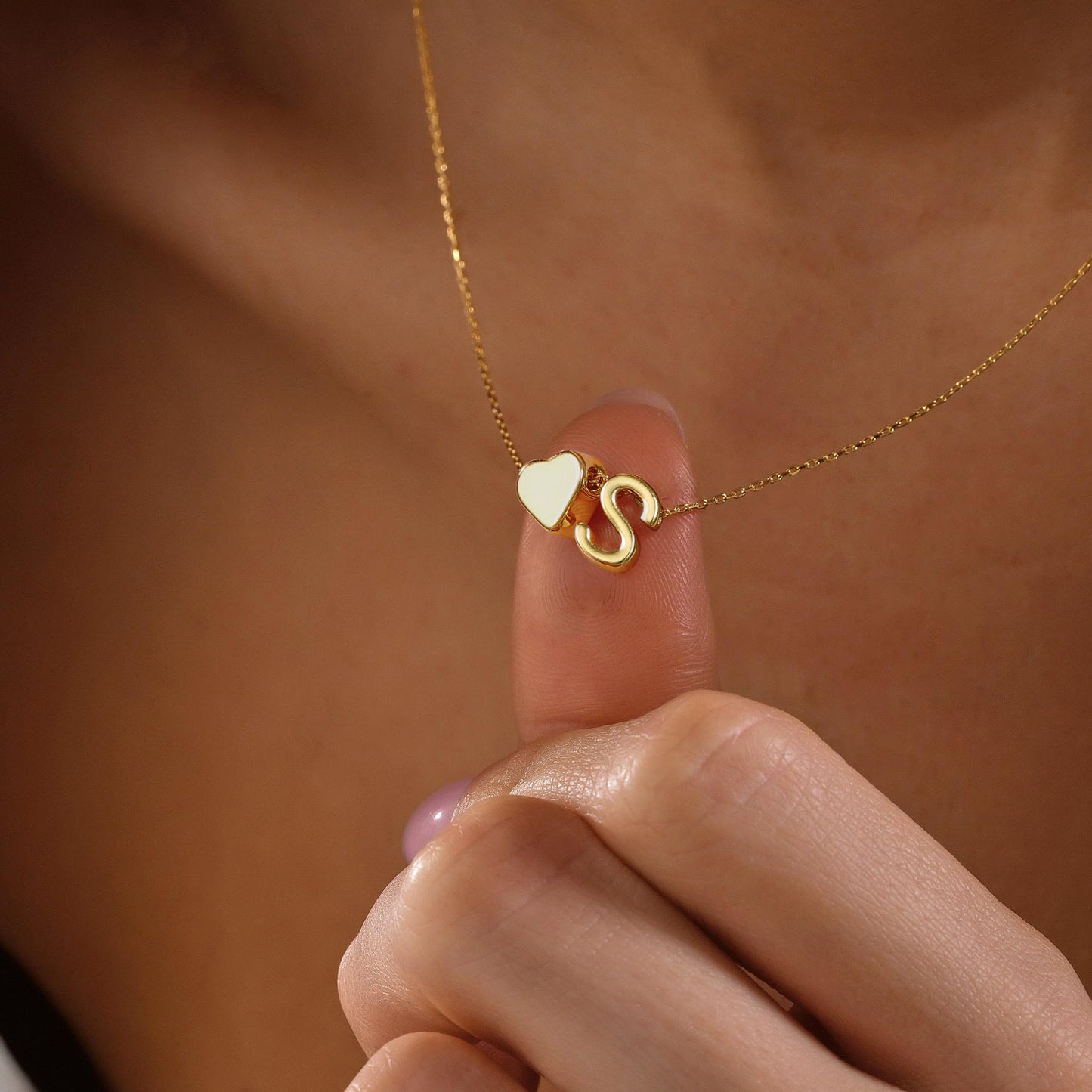 Gold Initial & Heart Necklace