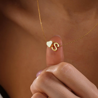 Gold Initial & Heart Necklace