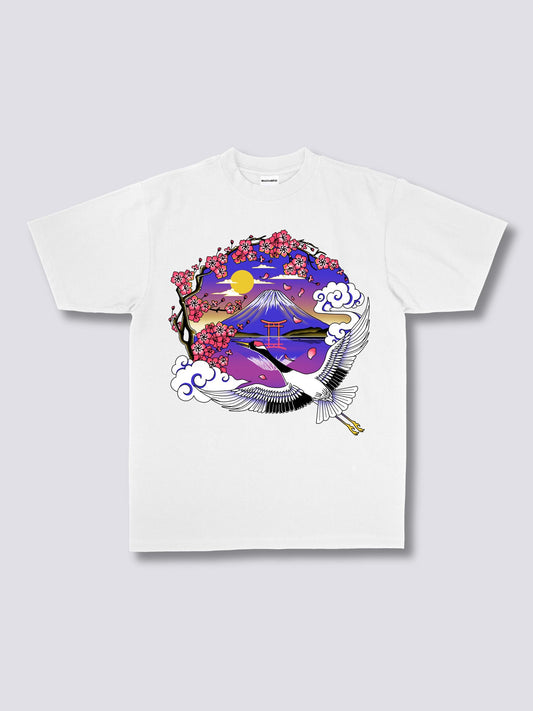 Front Print - Mount Fuji Crane T-Shirt