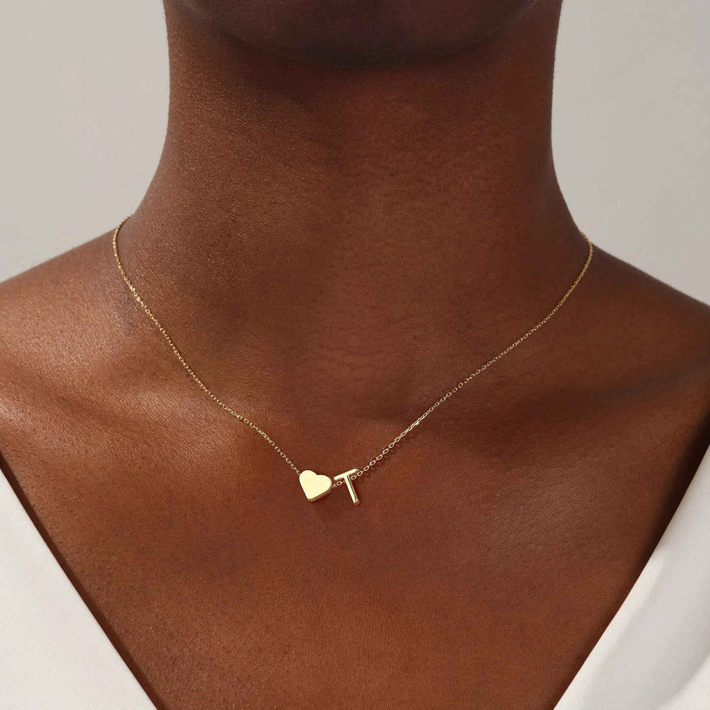 Gold Initial & Heart Necklace