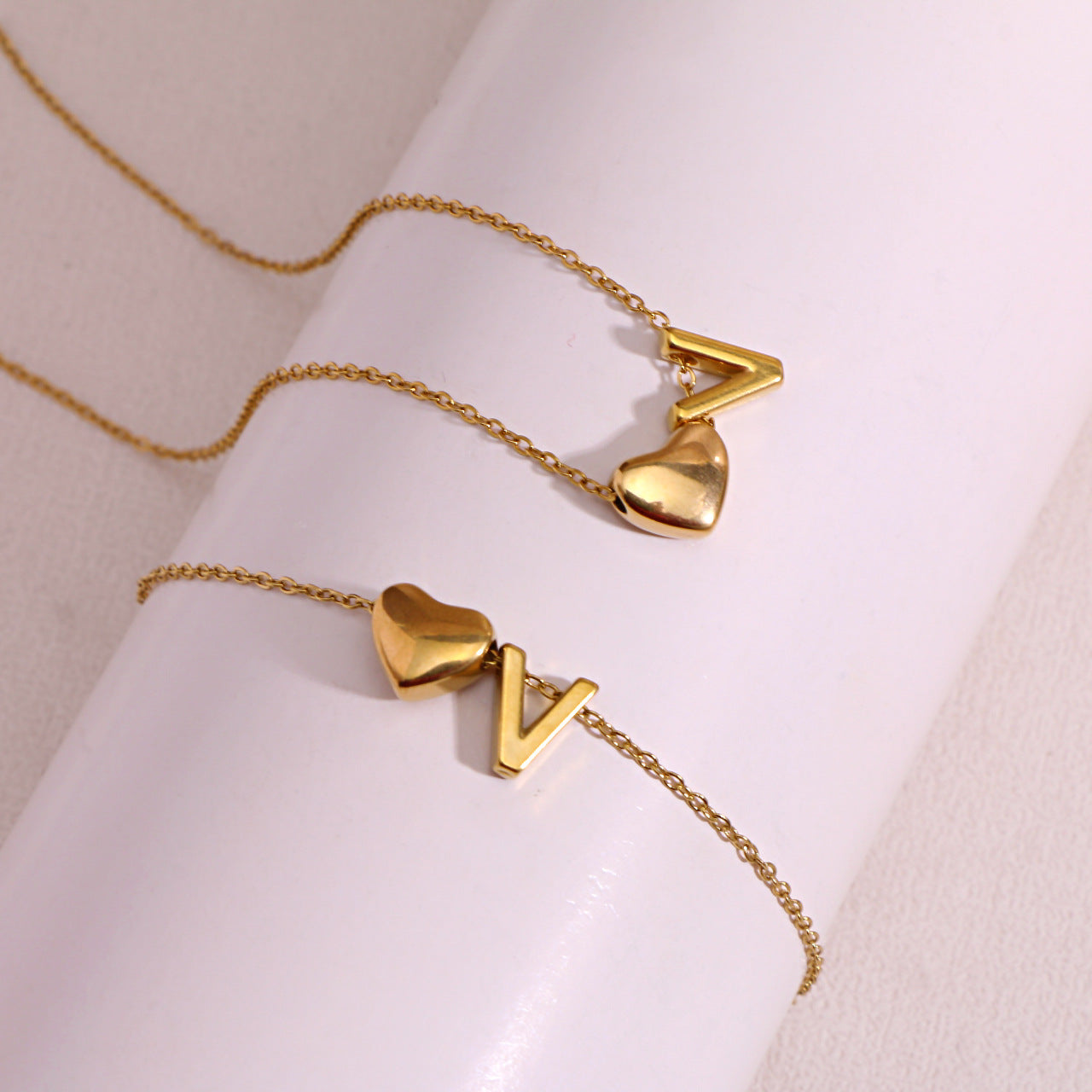 Gold Initial & Heart Necklace