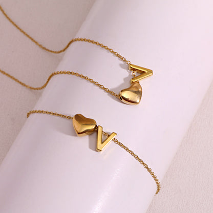 Gold Initial & Heart Necklace