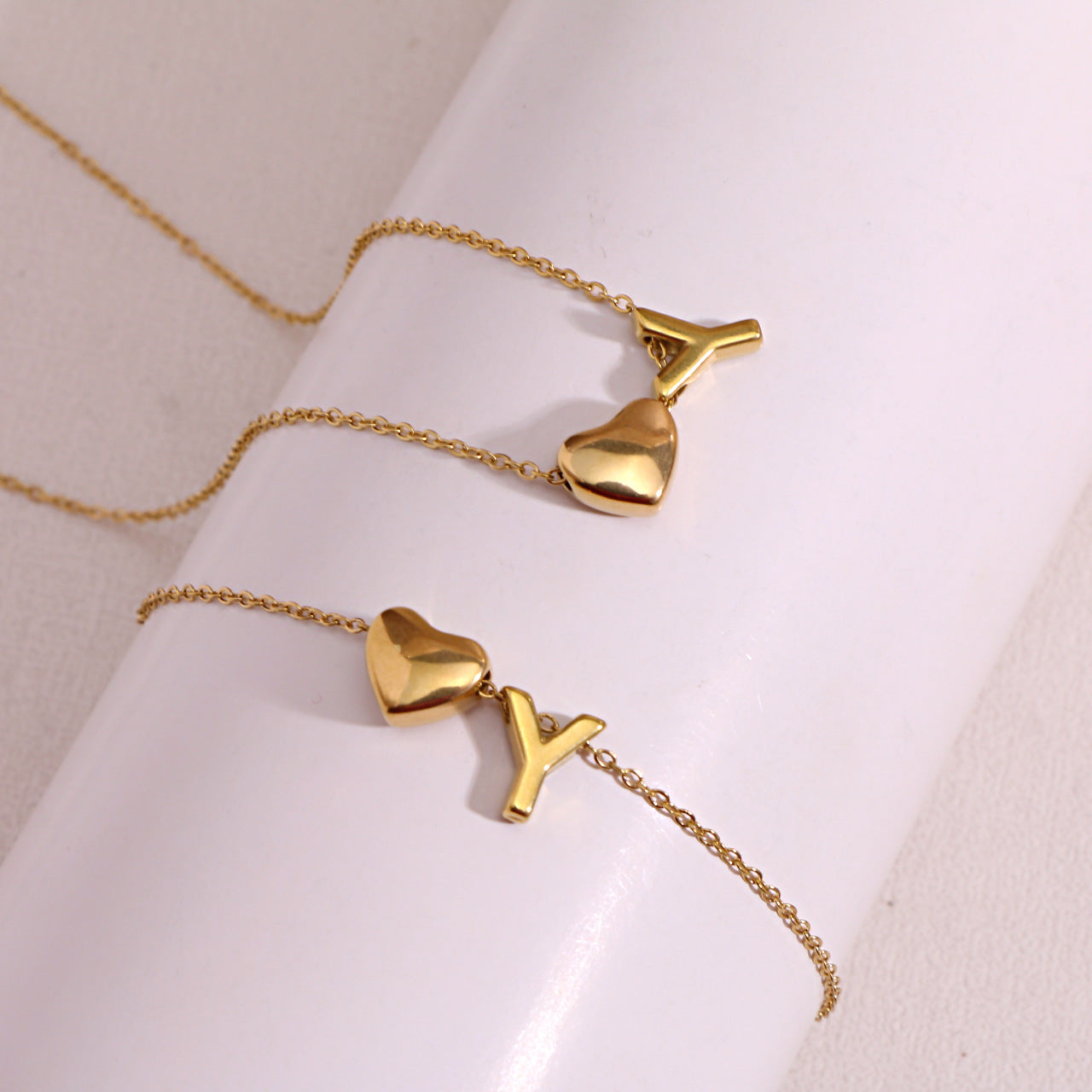 Gold Initial & Heart Necklace