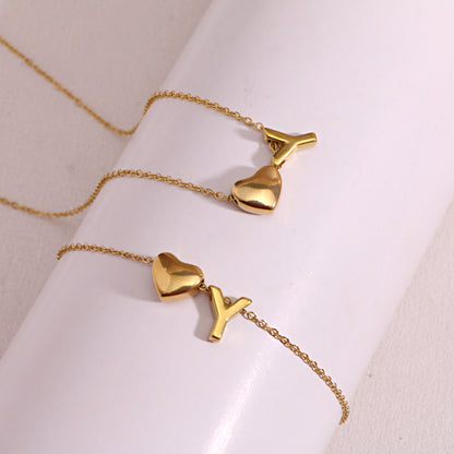 Gold Initial & Heart Necklace