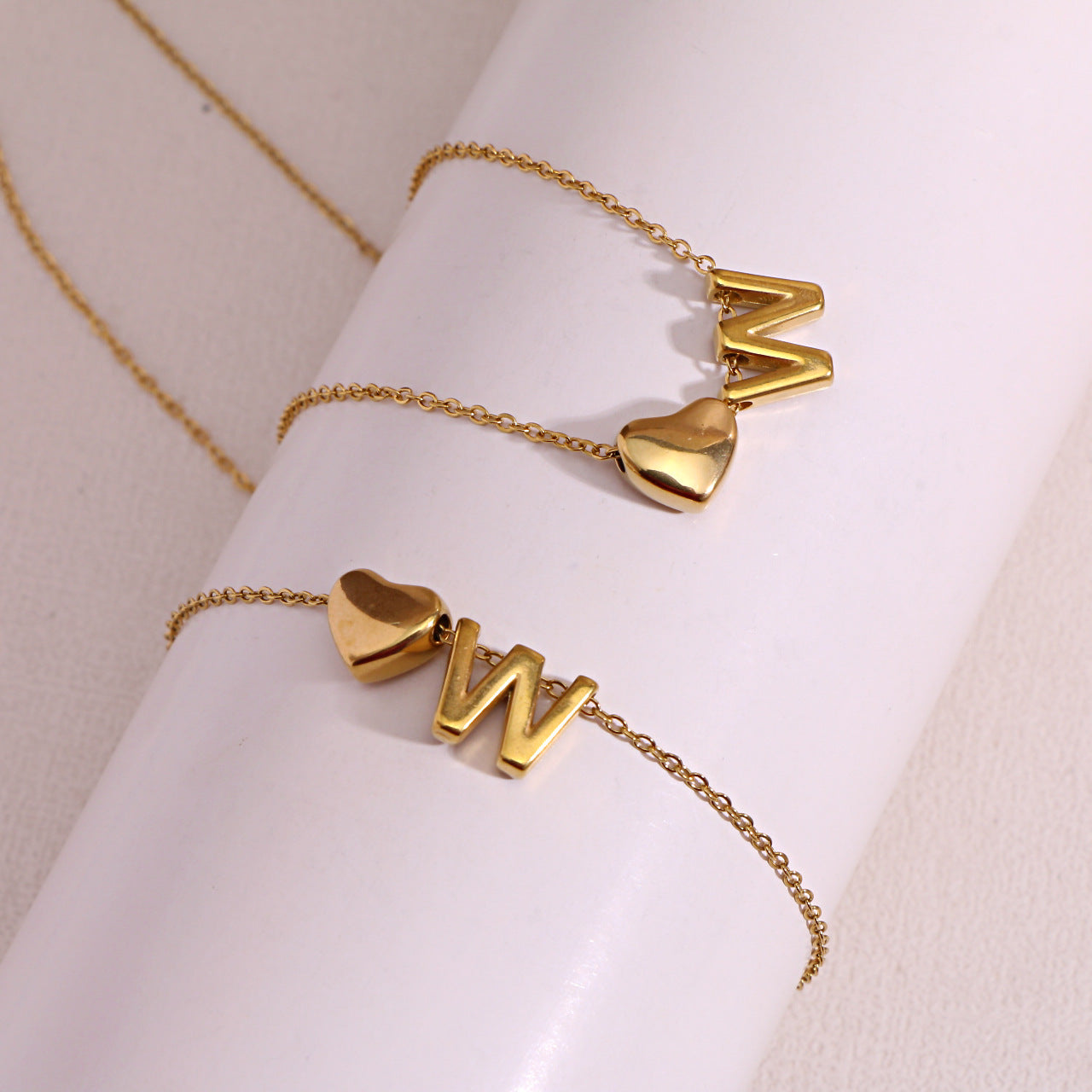 Gold Initial & Heart Necklace