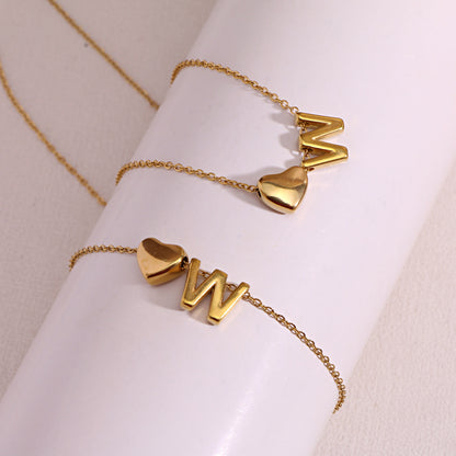 Gold Initial & Heart Necklace