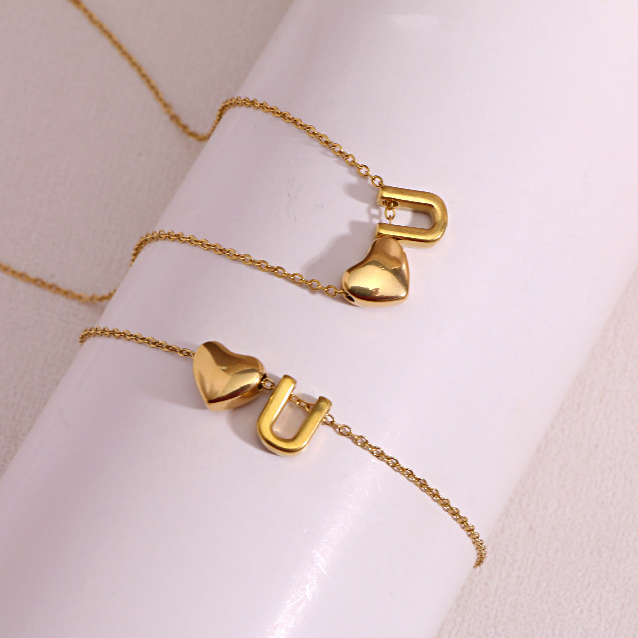 Gold Initial & Heart Necklace