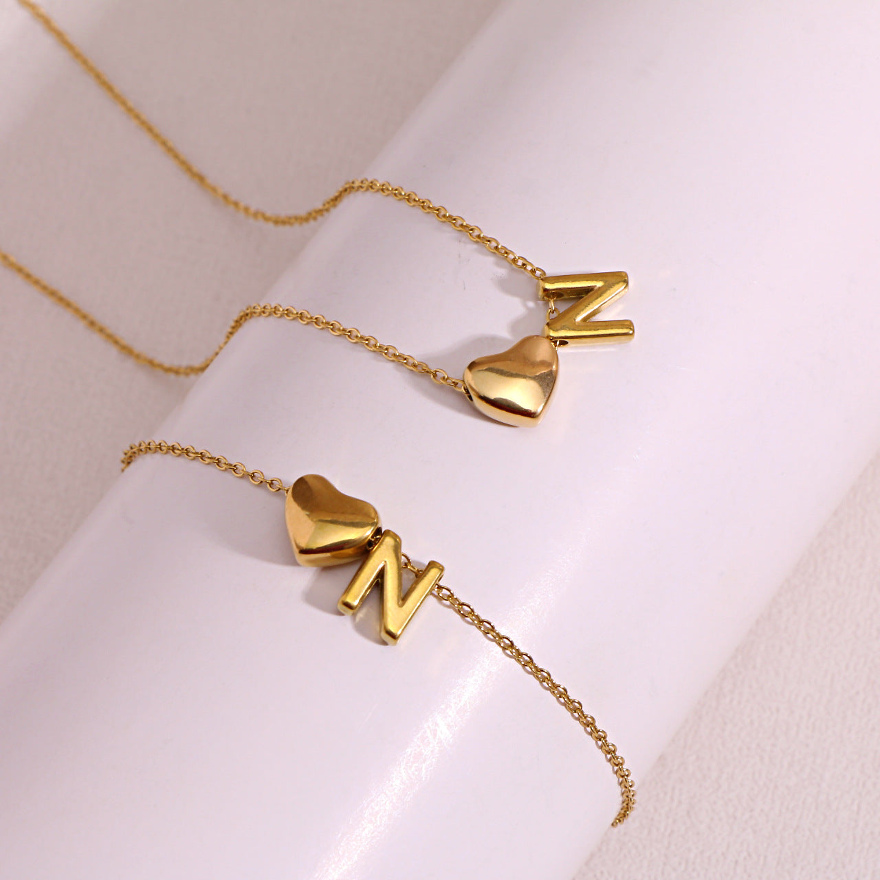 Gold Initial & Heart Necklace