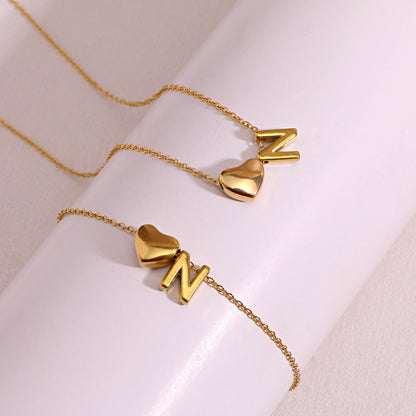 Gold Initial & Heart Necklace