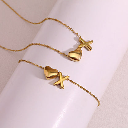 Gold Initial & Heart Necklace