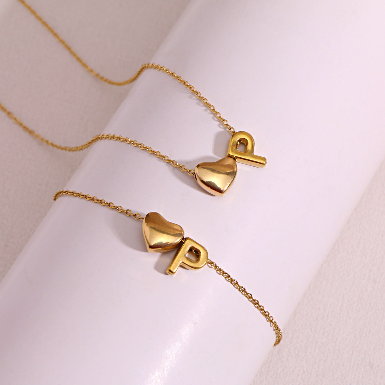 Gold Initial & Heart Necklace