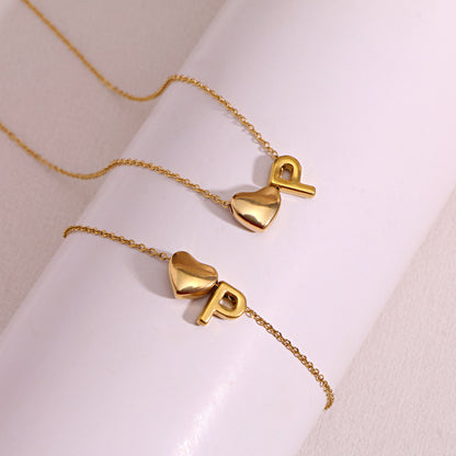 Gold Initial & Heart Necklace