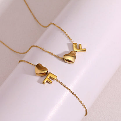 Gold Initial & Heart Necklace