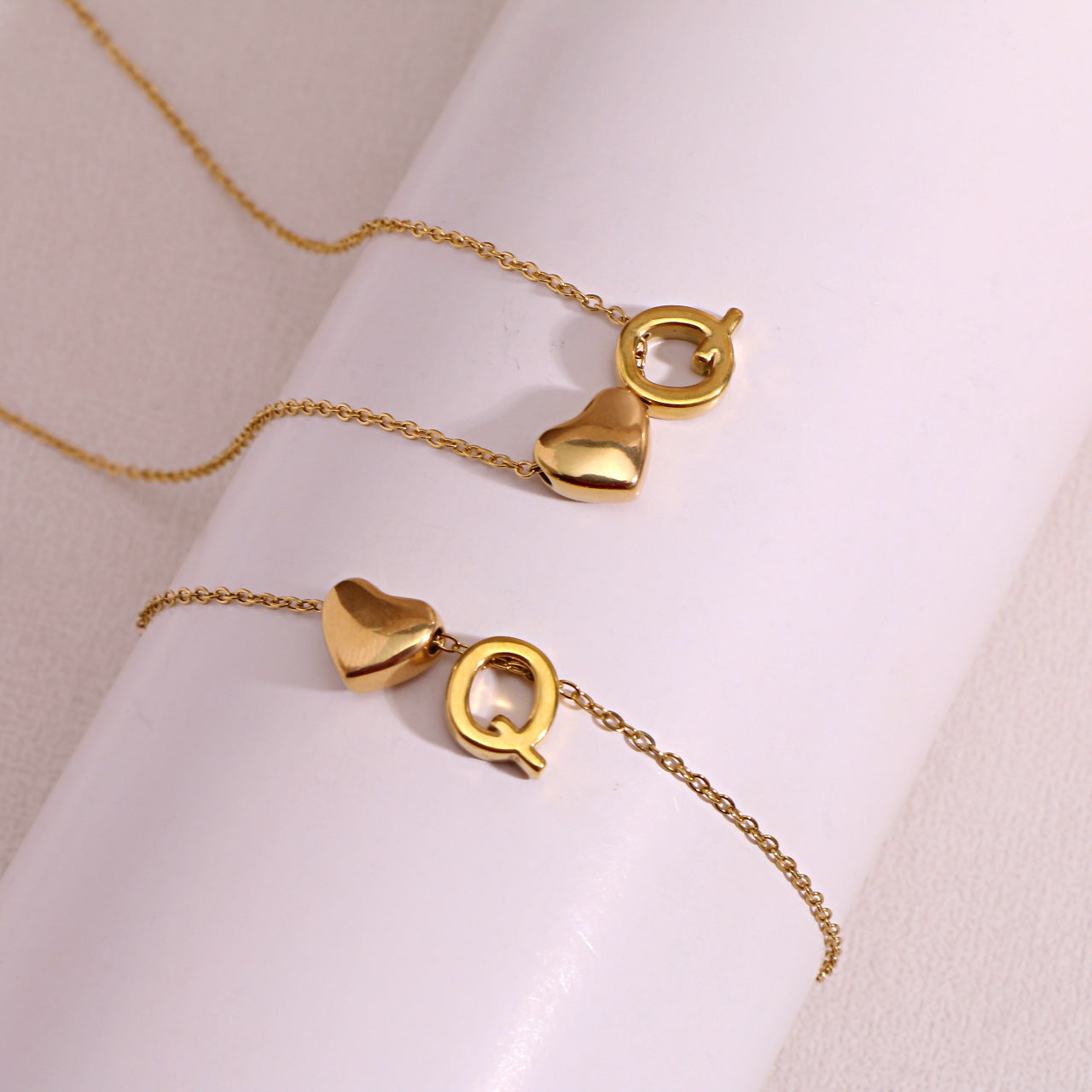 Gold Initial & Heart Necklace
