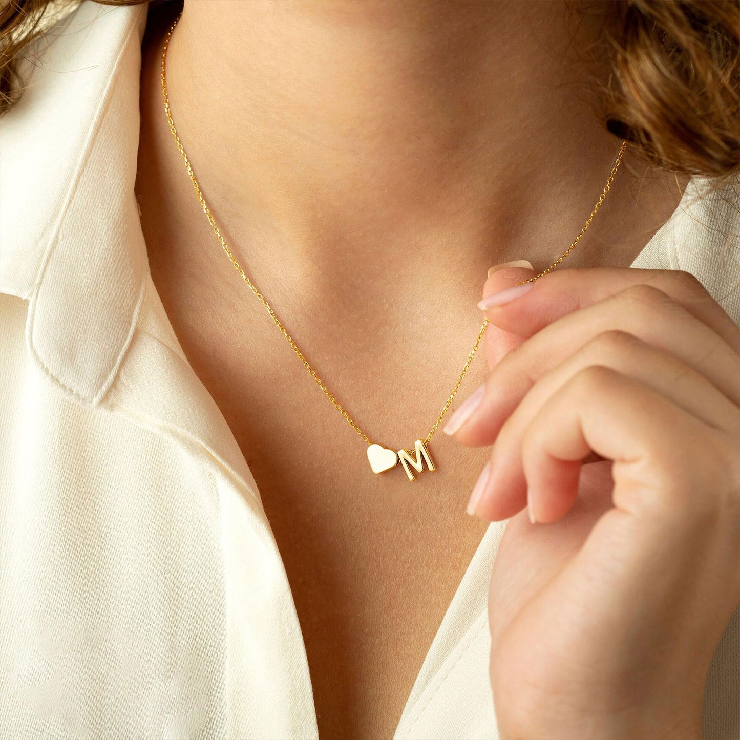 Gold Initial & Heart Necklace