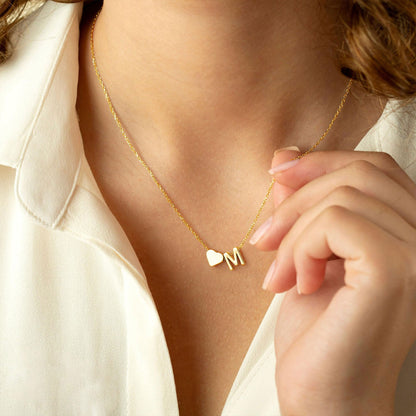 Gold Initial & Heart Necklace