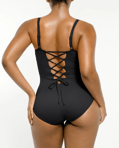 Smart Sculpt™ Ruched Lace-Up Back Shaping Swimsuit