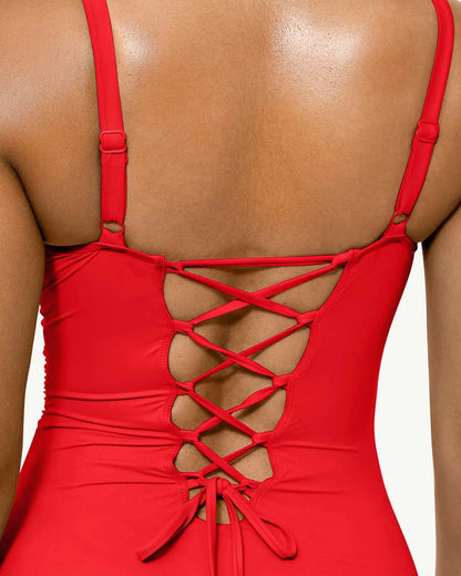 Smart Sculpt™ Ruched Lace-Up Back Shaping Swimsuit