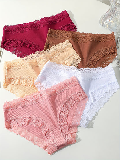 Ribbed Cotton & Lace Briefs