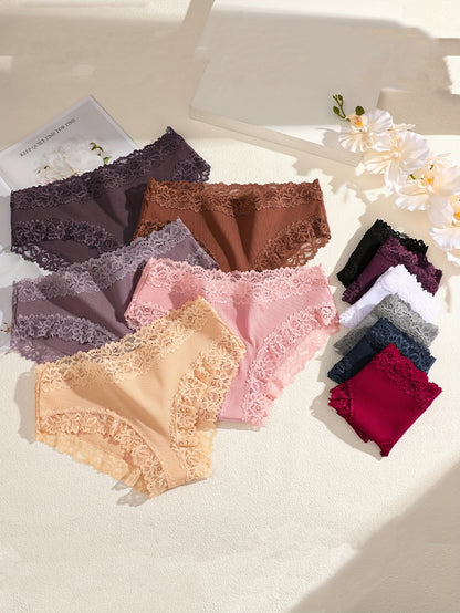 Ribbed Cotton & Lace Briefs