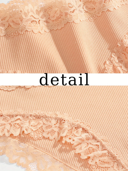 Ribbed Cotton & Lace Briefs