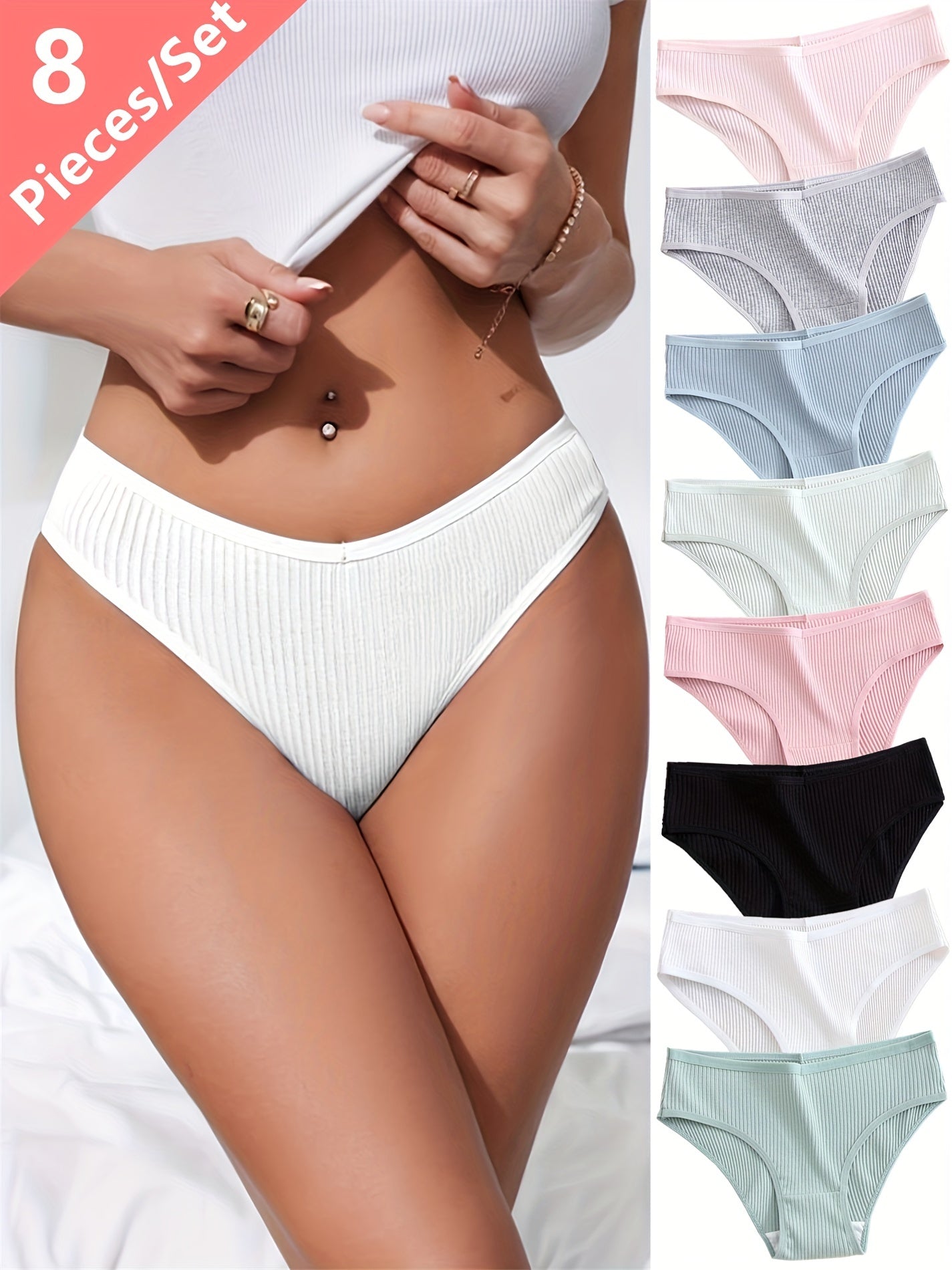 8-Pack Ribbed Bikini Briefs