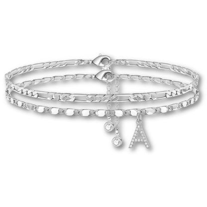 Floraya | Layered Anklet Set with Initial Charm