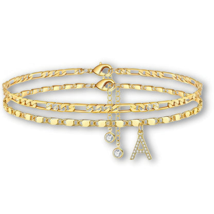 Floraya | Layered Anklet Set with Initial Charm