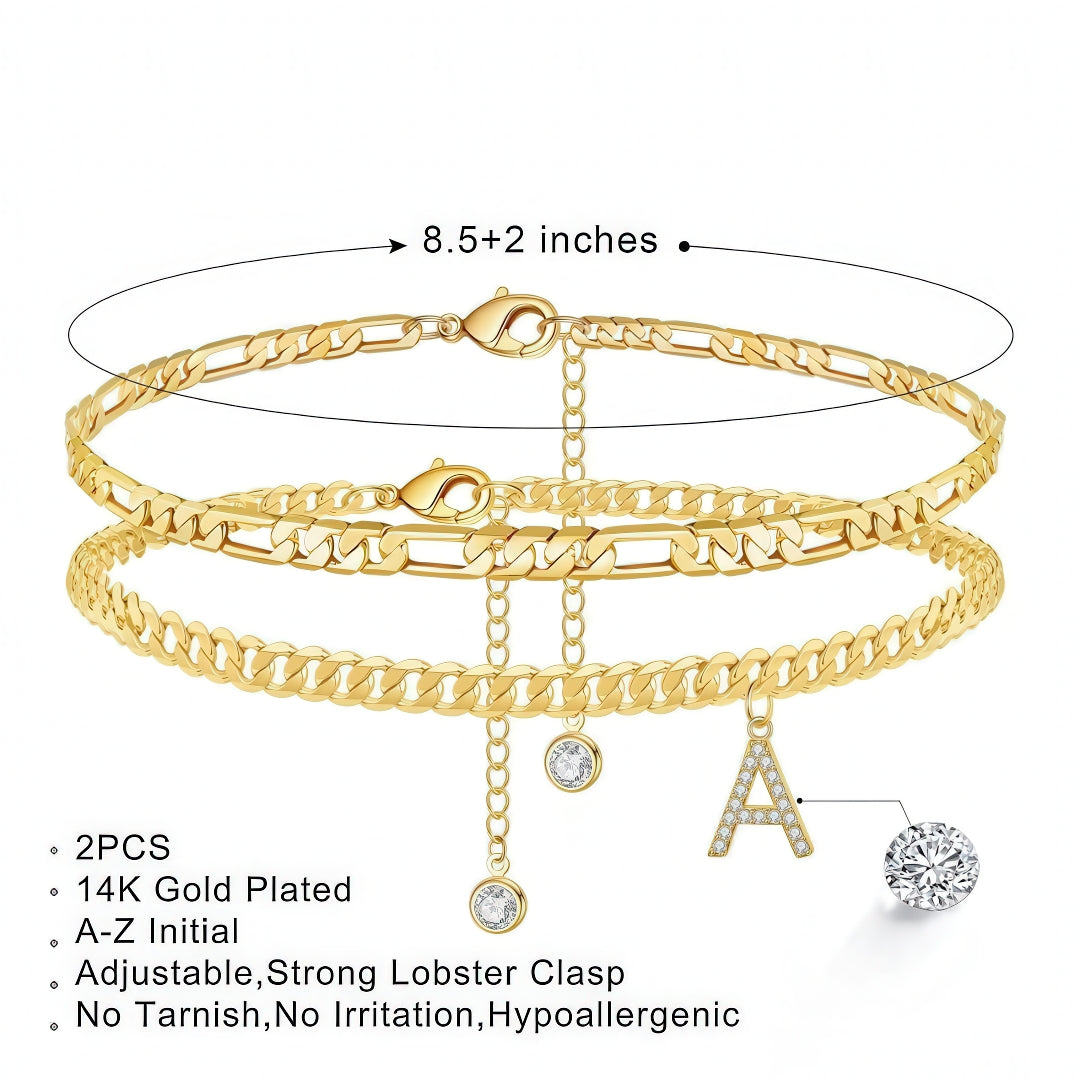 Floraya | Layered Anklet Set with Initial Charm