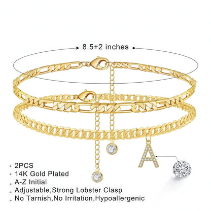 Floraya | Layered Anklet Set with Initial Charm