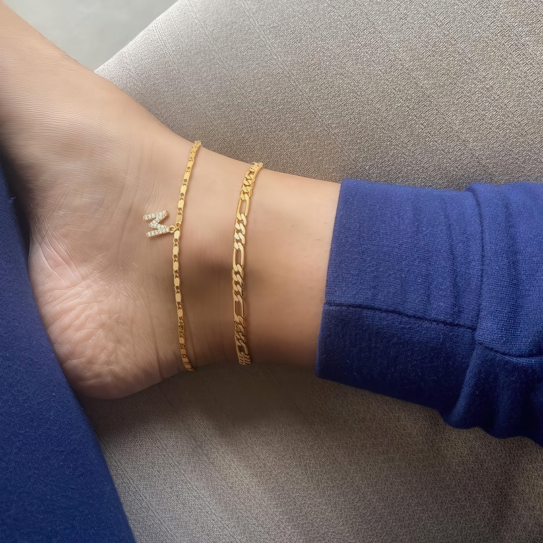 Floraya | Layered Anklet Set with Initial Charm