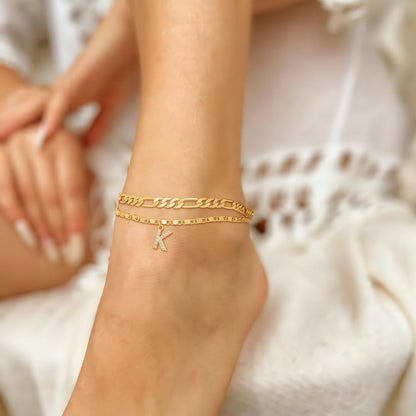 Floraya | Layered Anklet Set with Initial Charm